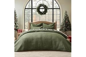 EverGrace Luxury Velvet Quilt Set King Size 3 Piece, Soft Cross-Stitch Velvet Comforter Set with Pillow Shams, Lightweight Coverlet Bedspread Bedding Set for All Seasons, Loden Green