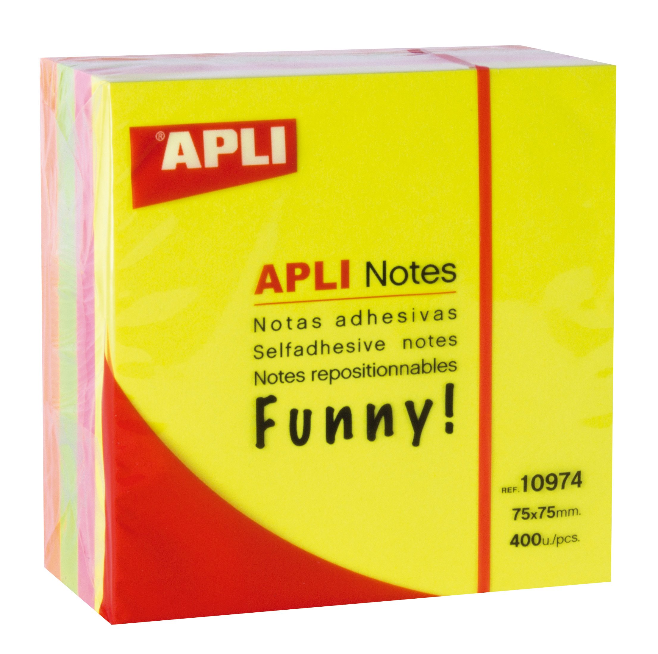 APLI – Cube Notepad Sticky Notes 75 x 75 mm 400 Sheets Yellow Pink Green and Orange Bright