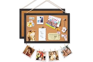 Miratino 2-Pack Cork Board Bulletin Board, 16x11 Inches Wooden Frame Pin Board, Cute Cork Boards for Walls Hanging for Office, Home Decor, School (Pins, Clips, Strings) Black