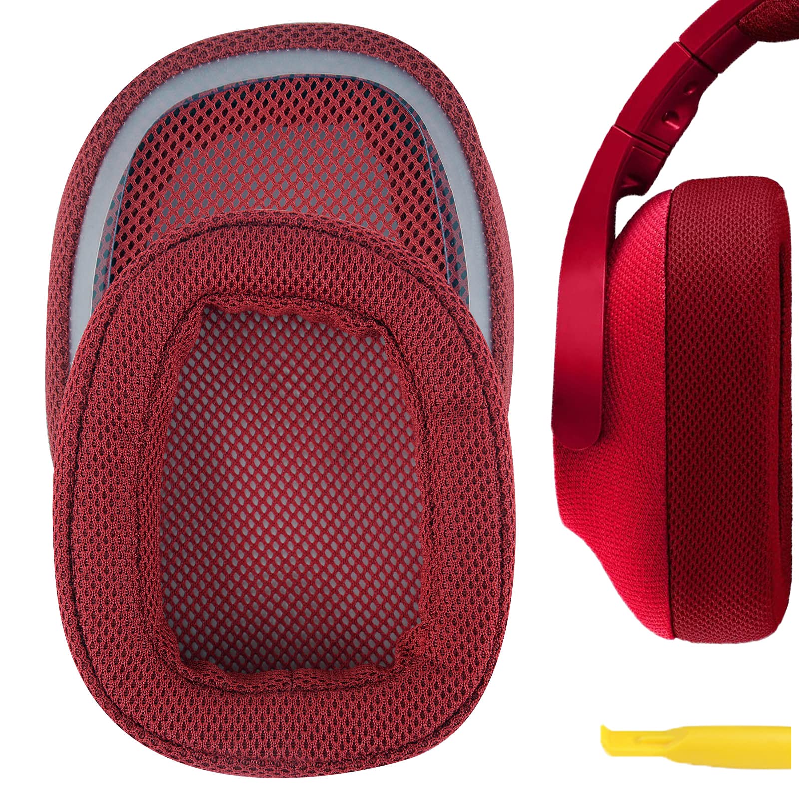 Geekria Comfort Mesh Fabric Replacement Ear Pads for Logitech G433/ G233/ GPRO Headphones Ear Cushions, Repair Parts (Red)