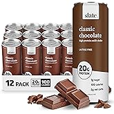 Slate Milk - High Protein Milk Shake - Classic Chocolate - Lactose Free, 20g Protein, 1g Sugar, 100 Calories, 2g Net Carbs, No Added Sugar - Natural, Breakfast Boost, Post Workout - 11 fl oz, 12 Cans