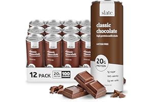 Slate Milk - High Protein Milk Shake - Classic Chocolate - Lactose Free, 20g Protein, 1g Sugar, 100 Calories, 2g Net Carbs, No Added Sugar - Natural, Breakfast Boost, Post Workout - 11 fl oz, 12 Cans