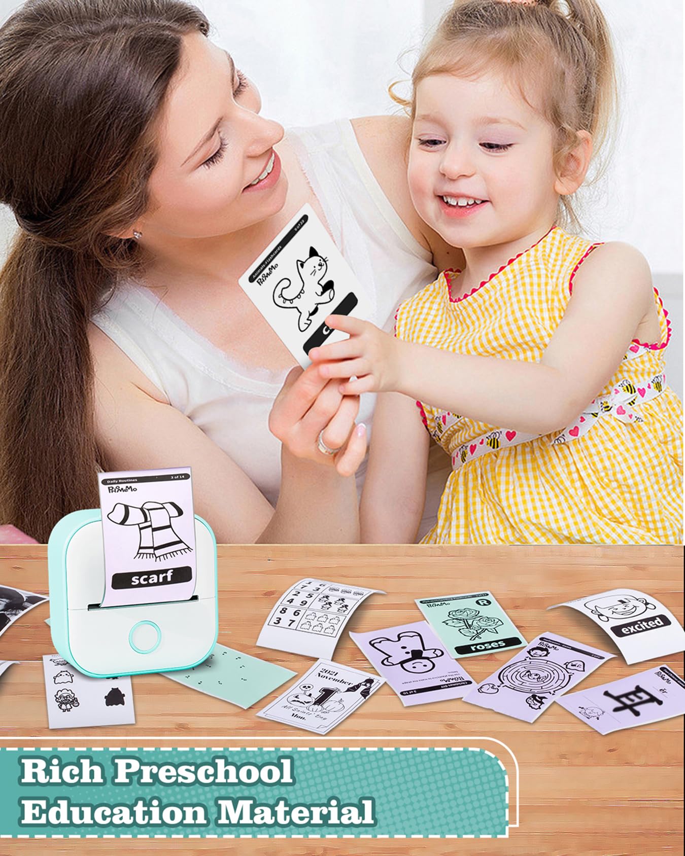 Memoking Sticker Printer - T02 Mini Printer Print Pods Portable Thermal Inkless Sticker Maker Machine Bluetooth Pocket Impresora Portátil Instant Print for Notes, Anatomical Diagrams, Journal,DIY,Gift