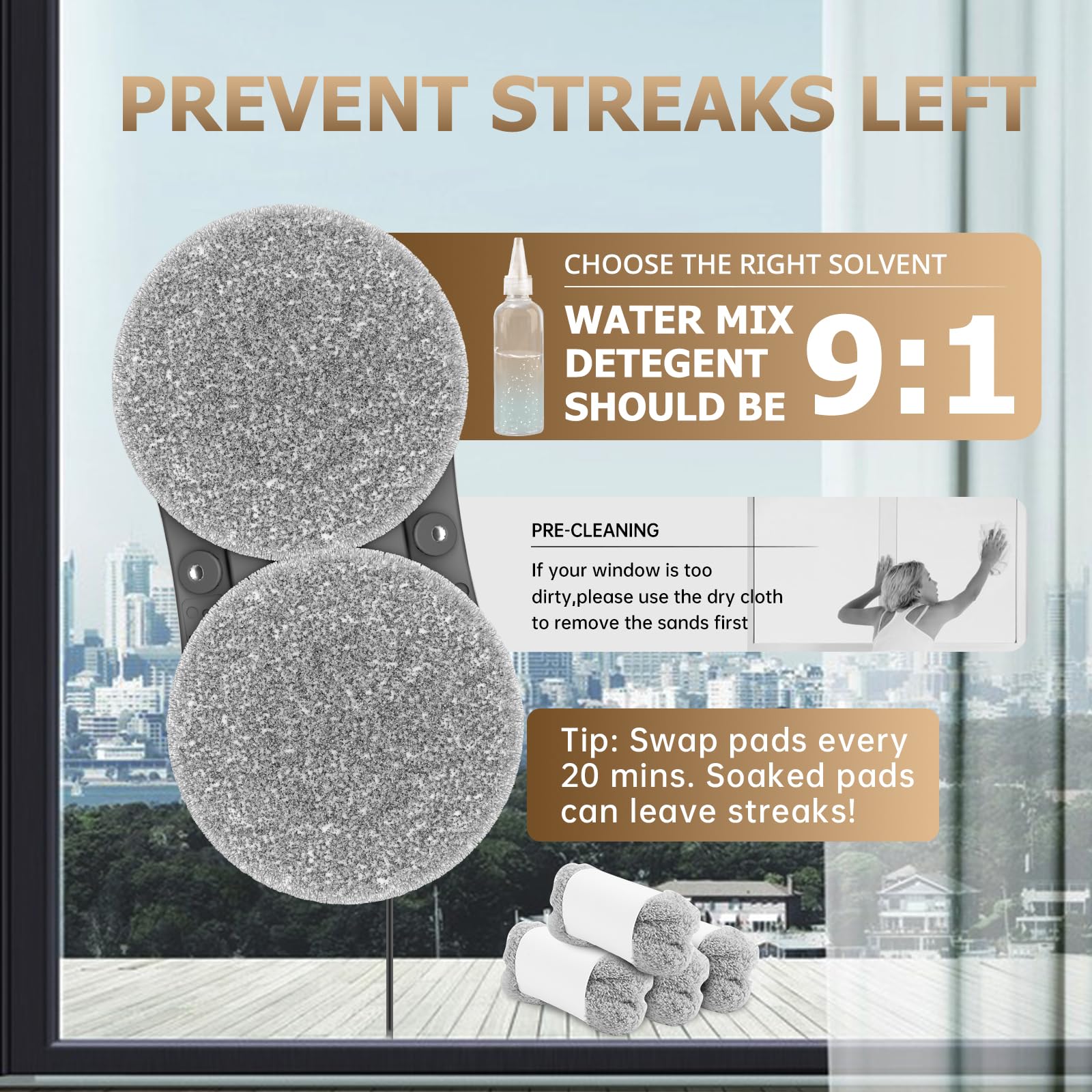 CHOVERY CL3 Robot Limpiador de Ventanas con Doble Pulverizador de Agua Robot Lavador Automático de Limpieza de Ventanas con Control Remoto Limpiador de Limpieza de Vidrio con Succión 3000Pa para Superficie Vertical/Vidrio/Puerta