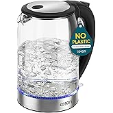 Cosori Electric Kettle, No Plastic Contact With Water, Wide Mouth For Easy Cleaning, Auto Shut Off, 1.7L Tea Kettle & Hot Water Boiler, Water Heater & Teapot, Borosilicate Glass, Black, 1500W