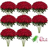 MANCHUANG 100pcs Artificial Roses in Bulk Fake Silk Roses with Stem Realistic Red Roses for Home Wedding Centerpieces Party Decorations (100, Red)