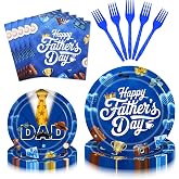 96 Pieces Father’s Day Tableware Set – Happy Father’s Day Disposable Plates, Napkins, and Forks for Father’s Day Parties, Family Dinners, and Dad Celebrations – Serves 24 Guests