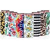 LYDTICK 8 Pcs Slim Can Coolers Sleeves For 12oz Slim Beer & Hard Soda, Tall Skinny Can Cooler Holder Colorful Neoprene Bottle Insulator Perfect For Christmas Parties Valentines Day Gifts (Floral)