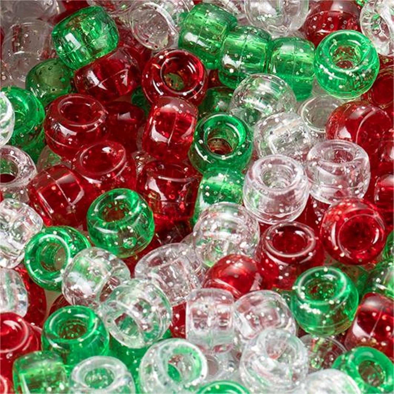 YIAJIA 300Pcs Glitter Pony Beads Bulk - 9 x 6mm Clay Beads for Jewellery Making, Home Decoration, DIY Craft Ornament Supplies