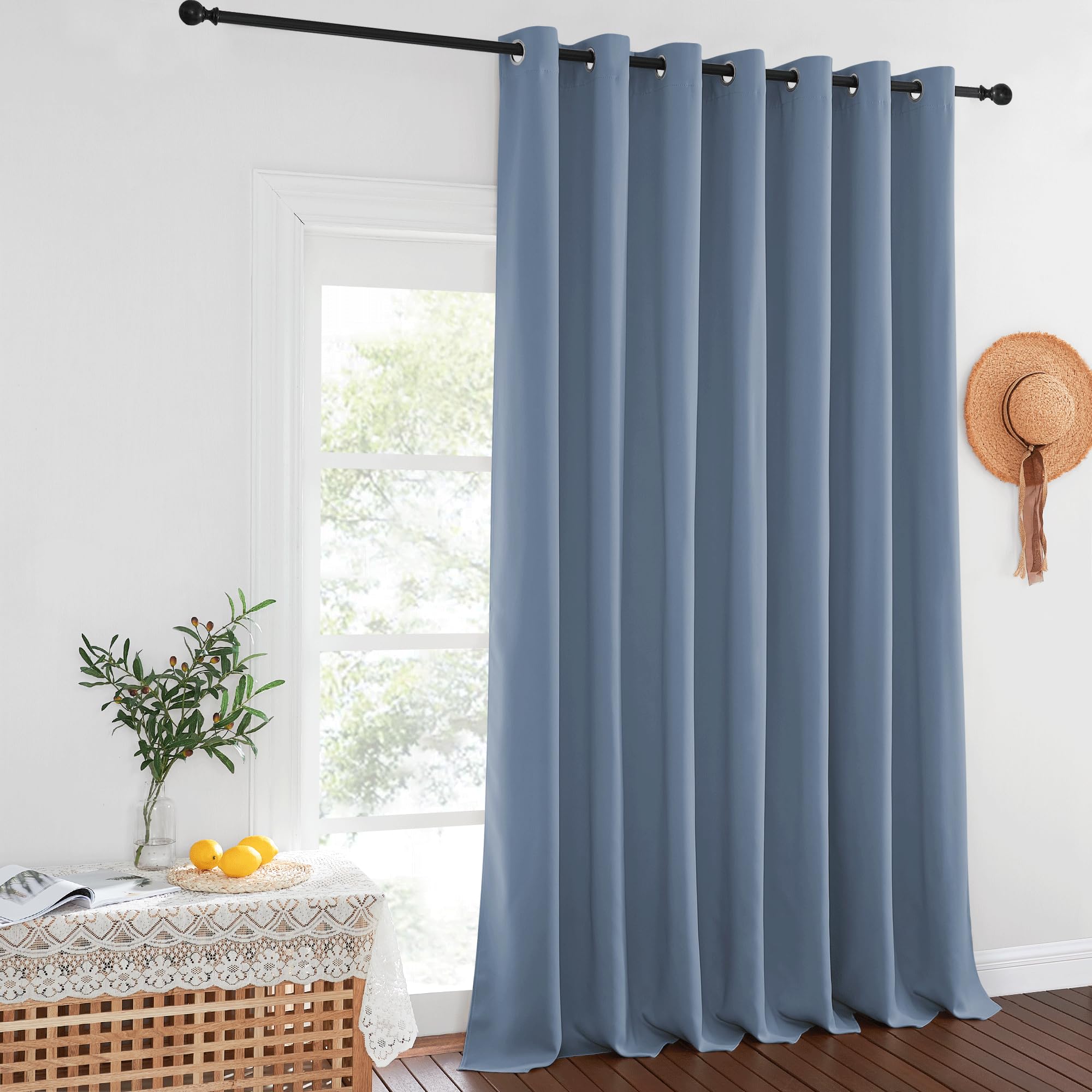NICETOWN Stone Blue Blackout Curtains for Bedroom/Living Room 132 Inch Length - Thermal Insulated Room Darkening Grommet Top Window Curtains (100 by 132 - Inch, 1 Panel) Image