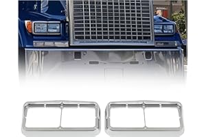 HECASA Pair Headlight Bezel w/Visor Compatible with Kenworth T400 T600 T800 W900B W900L Peterbilt 378 379 Western Star 4900 Freightliner FLD Classic XL for 4" x 6" Rectangular Dual Headlamp w/Visor