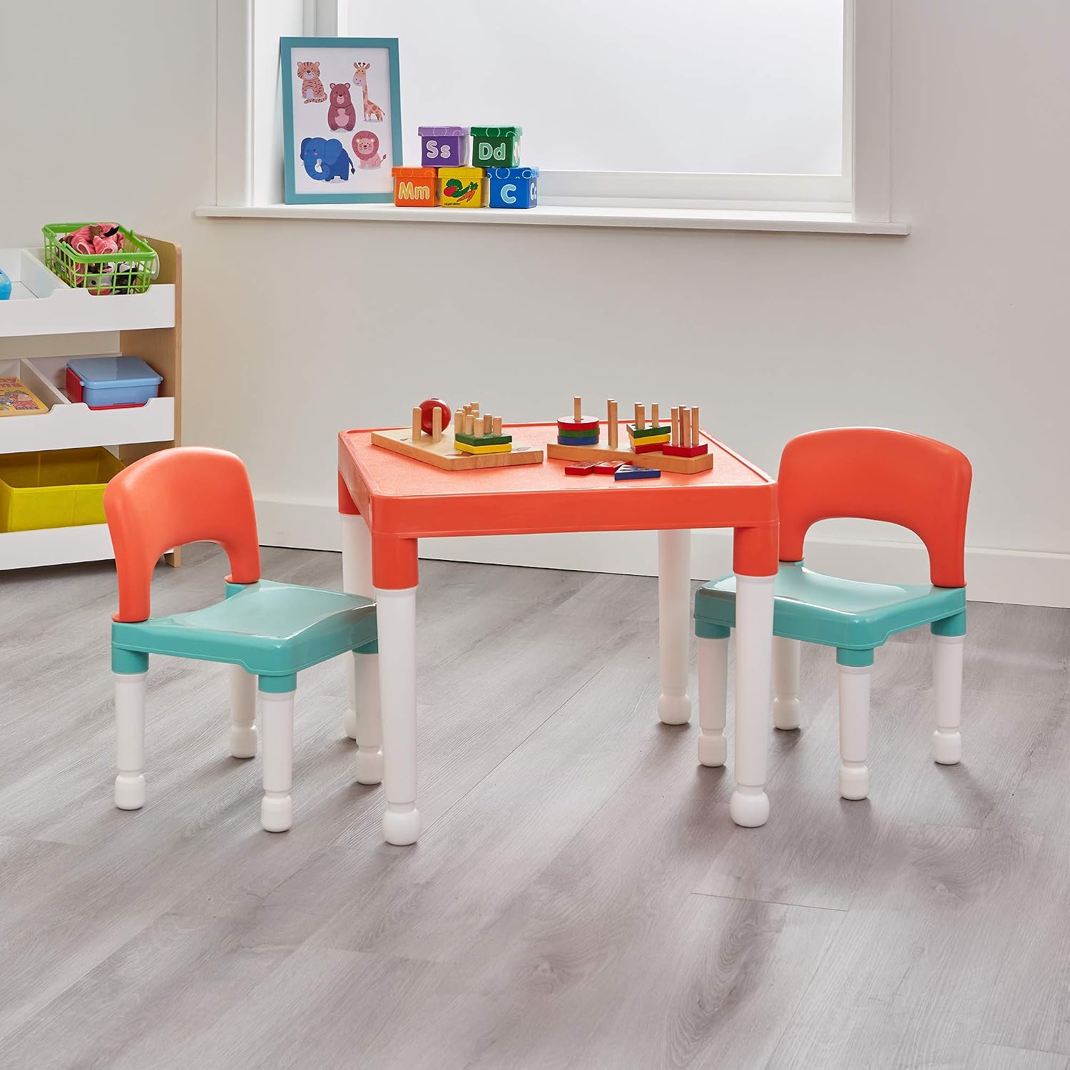 Liberty House Toys Childrens Table and Two Chair Set, Green Orange White, Table-51cm H x 51cm W x 43cm D 27cm x 31cm x 44cm - Image 5