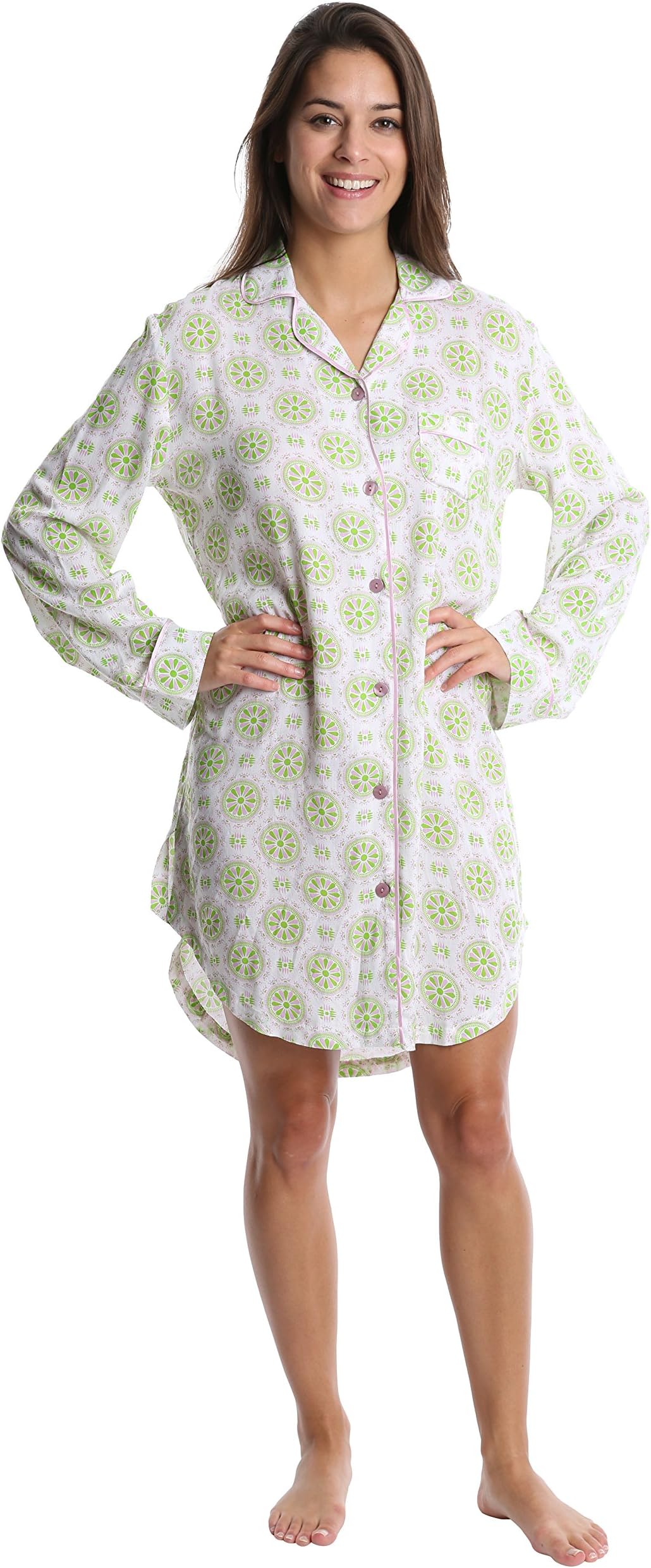 Macbeth Collection by Margaret Josephs Women's Notch Collar Long Sleeve Button Down Sleep Shirt