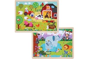 Gothink Wooden Jigsaw Puzzles for Kids Ages 3-8 | 2 Packs with 20 Pcs & Storage Tray| Educational Brain Teasers | Montessori Toys for Boys and Girls