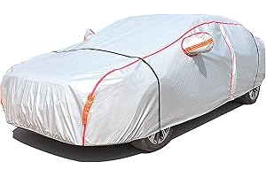 DINGHAO Car Cover Waterproof All Weather, 6 Layers Full Exterior Covers with Zipper Cotton, Mirror Pocket. Outdoor Car Cover UV Snow Rain Wind Dust All Weather Outdoor Protection for Sedan (190-195 inch)