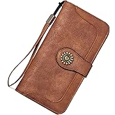 BROMEN Womens Wallet Leather Large Wristlet Phone Holder Zip Around Clutch Purse