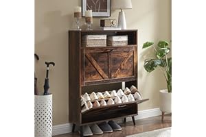 Alaxgumrol Shoe Storage Cabinet for Entryway with 2 Flip Drawers, Farmhouse Narrow Shoe Rack Organizer Cabinet, Wooden Slim Hidden Shoe Cabinet for Front Door Entrance Entry Way Hallway, Rustic Brown