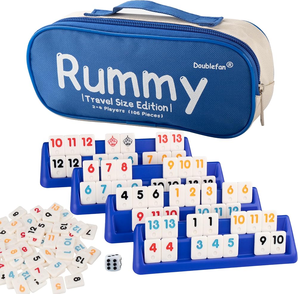 Doublefan Mini Rummy Set Travel Size Rummy Cube Game 106 Tiles 2-4 Players