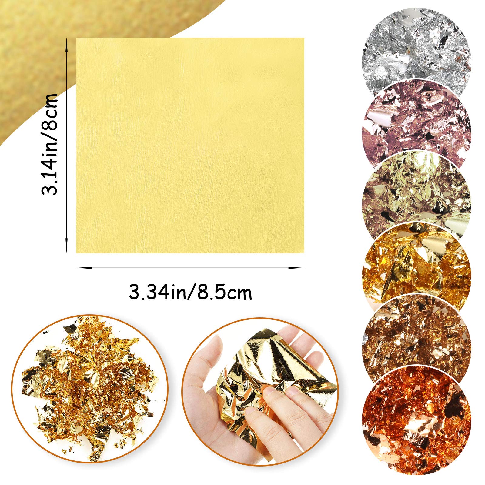 300 Pieces Gold Foil Sheets Metallic Gold Foil Leaf Paper Imitation Golden Silver Rose Leaf Foil Leaf Sheets for Handicrafts, DIY Nails, Gilding Crafting, Decoration, Frames, Furniture, 6 Colors