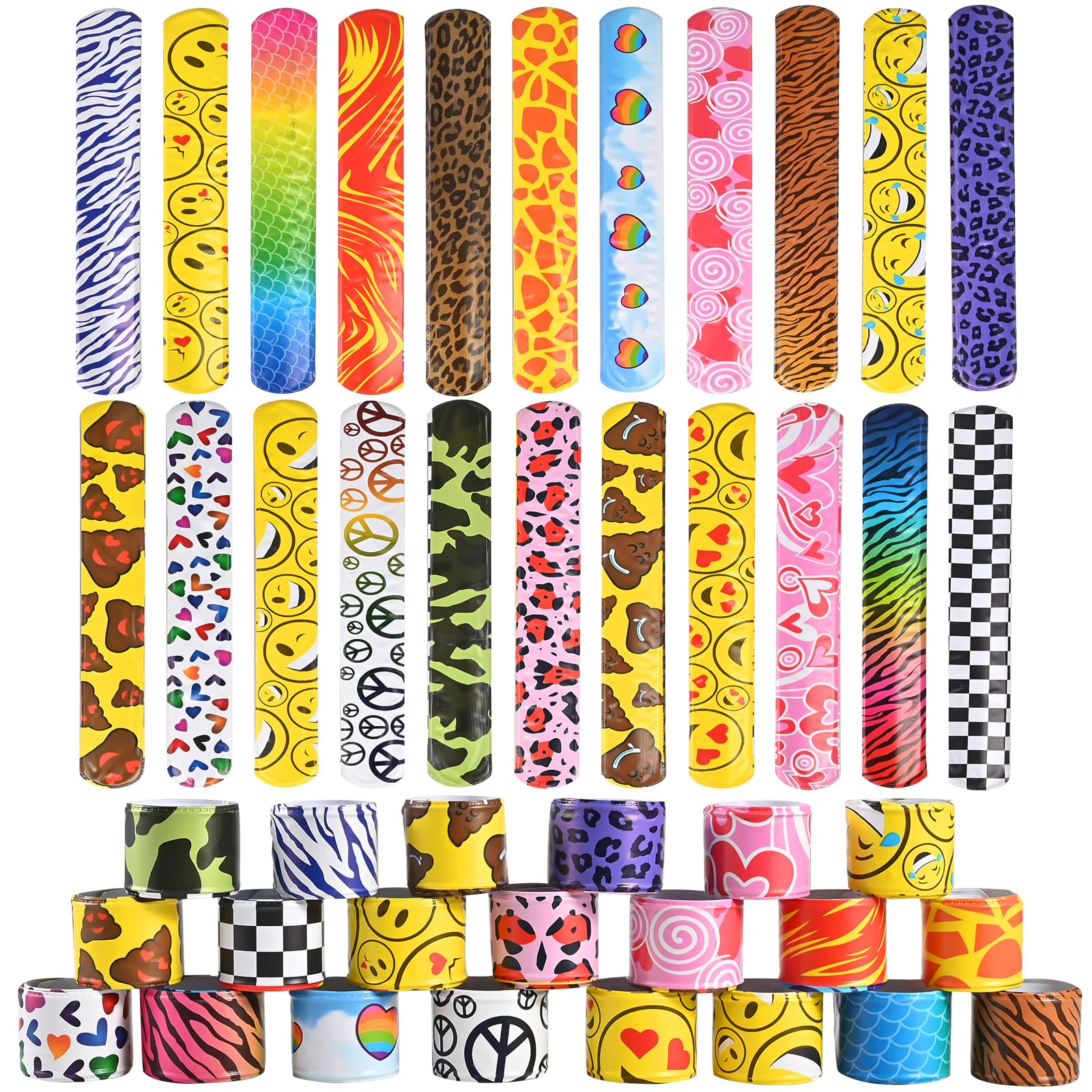 GOLDGE 24pcs Slap Bands for Kids, Colorful Slap Bracelets for Party Bags Fillers & Favors, Multicolour Slap Wrist Bands for Boys Girls, Ideal for Birthday Christmas Toys