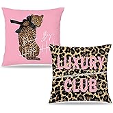 LUKIPOM Trendy Pink Leopard Pillow Covers 18x18 Set of 2, Leopard Cheetah Print Room Decor, Girly Bedroom Decor, Funky Preppy Y2K Aesthetic Cheetah Decorative Throw Pillow Covers