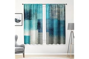 Tayney Turquoise Kitchen Curtains 63 Inch Length Abstract Window Curtains Set of 2, Teal Contemporary Curtain for Bedroom Living Room, Modern Kitchen Decor 42x63 Inch