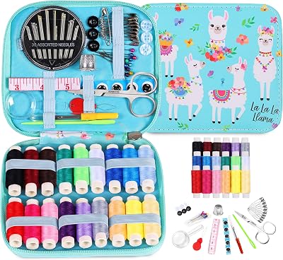 AUERVO Sewing Kits for Adults Portable Llama PU Leather Case Travel Home