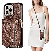 TiMOVO for iPhone 16 Pro Max Wallet Case, Crossbody Phone Strap with Zipper Card Holder, RFID Blocking PU Leather Cover for Women, Adjustable Anti-Theft Wrist Strap for iPhone 16 Pro Max 6.9'', Brown