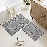 HOMEIDEAS Bathroom Rugs Sets 2 Piece, Extra Soft and Absorbent Microfiber Plush Bath Mat with Non Slip Backing(Grey)