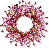 Yawwind 22 Inches Valentine Wreath Red Valentines Wreaths for Front Door Valentine's Day Flower Wreath with Tulips Heart Berry for Window Porch Indoors Outside