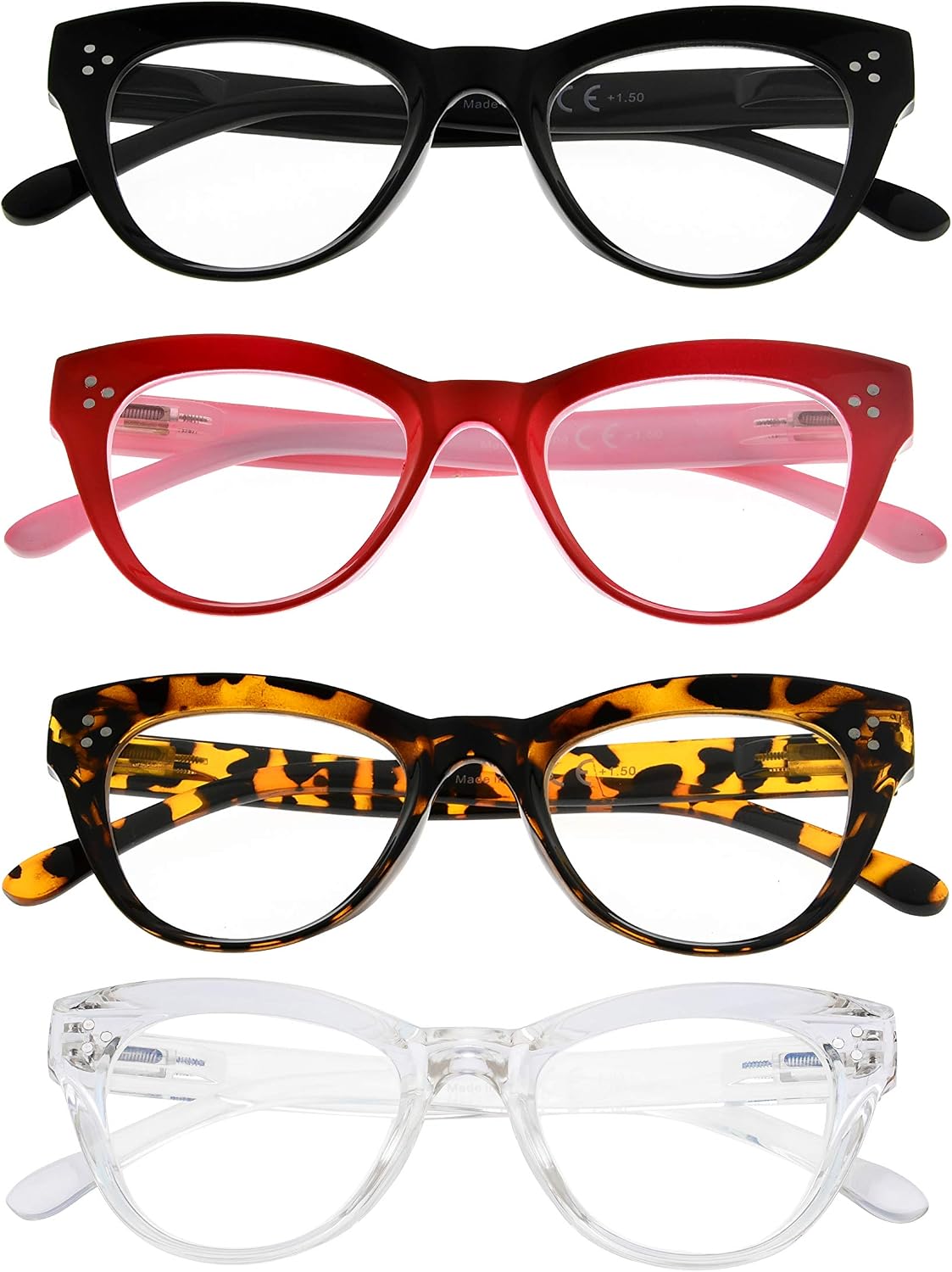 Eyekepper 4-pack Cateye Design Reading Glasses Oversized Readers for Women Reading +1.00, 4 works Mix - Image 3