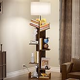 Gujiam 7 Tier Bookshelf with Light, Narrow Bookcase Tower with Lamp, Tall Book Shelf Organizer with Storage for Living Room, 