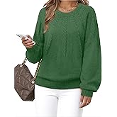 VALOLIA Womens Pullover Sweaters 2025 Long Sleeve Crewneck Casual Loose Pleated Knit Tops