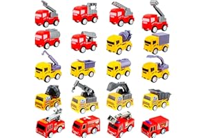 Restroma 20 Pack Mini Pull Back Vehicle Small Pullback Fire Truck Construction Vehicles Military Car Sanitation Toy Trucks Cars for Kids Classroom Prize Goodie Bags Fillers (Color Style 2)
