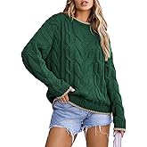EVALESS Sweaters for Women Trendy Crewneck Long Sleeve Color Block Sweater Tops Fall 2025 Chunky Cable Knit Pullover Sweaters