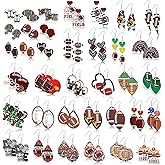 Landical 36 Pairs Football Earrings for Women Stud Soccer Earrings Wooden Football Jewelry for Game Day Fans Players Party