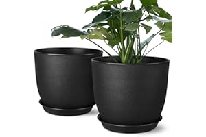 Plant Pots 8 Inch Set of 2, Flower Pots with Multi Mesh Drainage Holes, Planters for Indoor Outdoor Garden Plants and Flowers