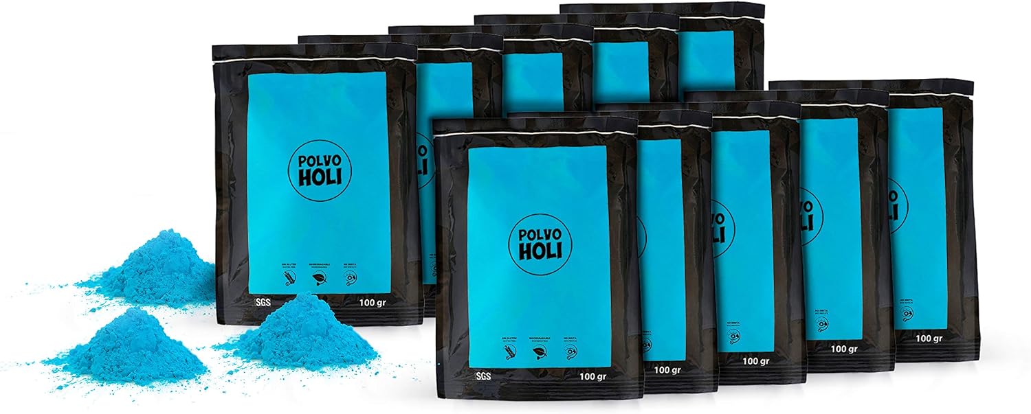 Pack with 10 Bags of Holi Powder 100g Each (Light Blue), 10 g (Pack of 10)