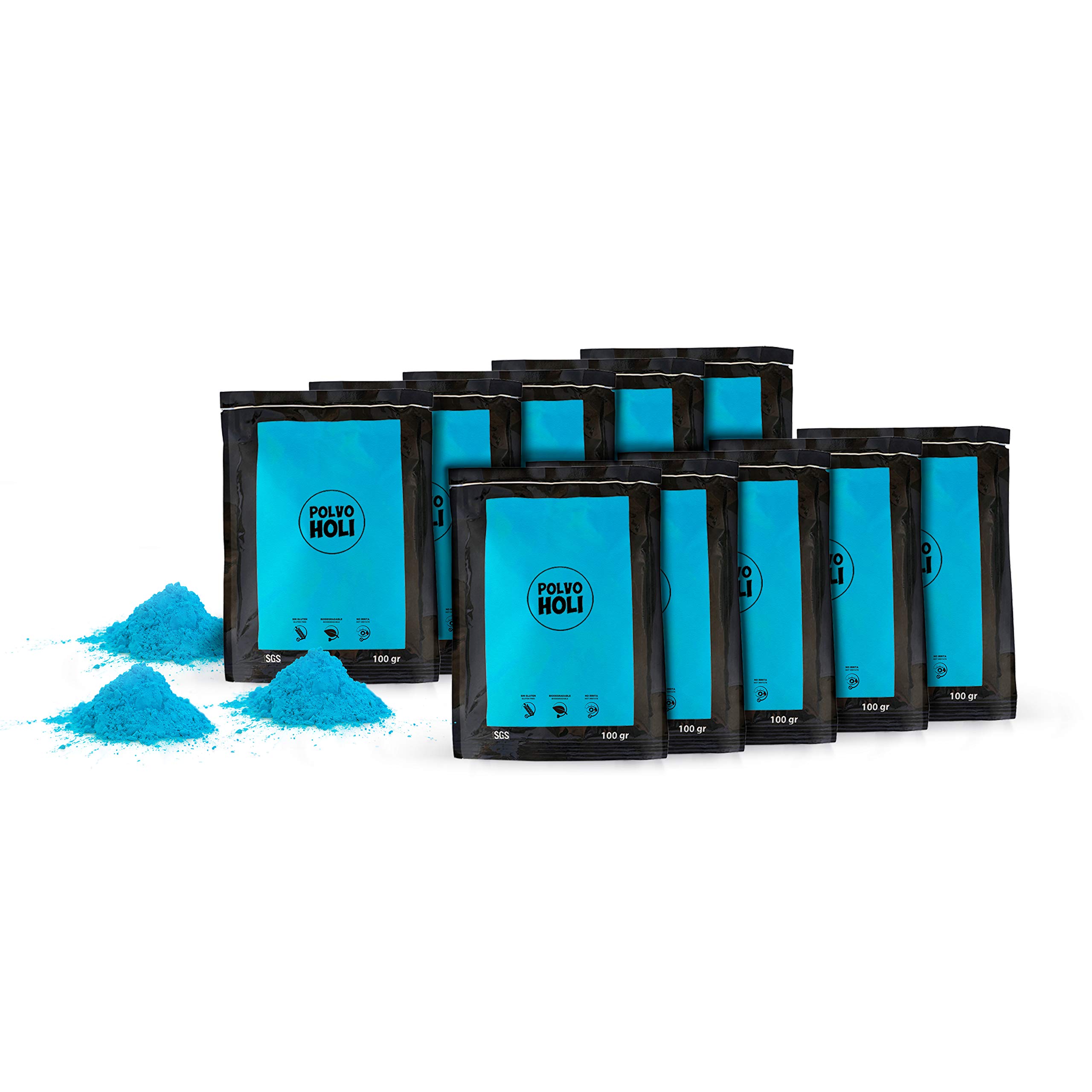 Pack with 10 Bags of Holi Powder 100g Each (Light Blue)