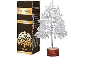 YATHABI Clear Quartz Gemstone Money Tree for Reiki Healing Chakra Balancing Aura Cleansing Crystals & Stones Wealth Good Luck Prosperity Handmade Gift Feng Shui Home Decor Silver Wire 10 Inch