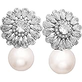 Pearl Dangle Drop Earrings for Wedding Brides Bridesmaids,Cubic Zirconia Pearl Drop Earrings for Women Prom Jewelry Gifts