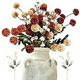 12pcs Fall Flowers, Burnt Orange Artificial Flowers Kiku 10 Stems with 2 Wax Flowers, Fake Silk Mums for Vase, Autumn Floral Centerpiece Decor