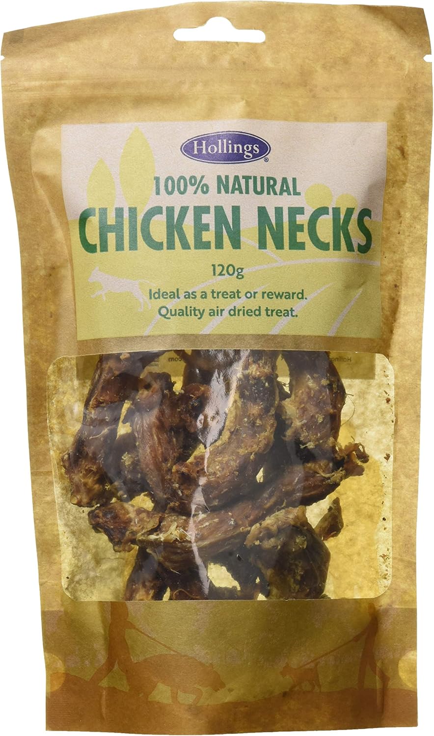 Hollings Chicken Necks Dog Treats, 100% Natural Air Dried Chew Treats for Adult Dogs Grain Free and High in Protein 120g (Pack of 8)