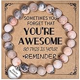 VGWON Unique Inspirational Gifts for Women Natural Stone Bracelets Best Friend Birthday Gifts for Women Teen Girls Sometimes You Forget You're Awesome for Galentines gifts