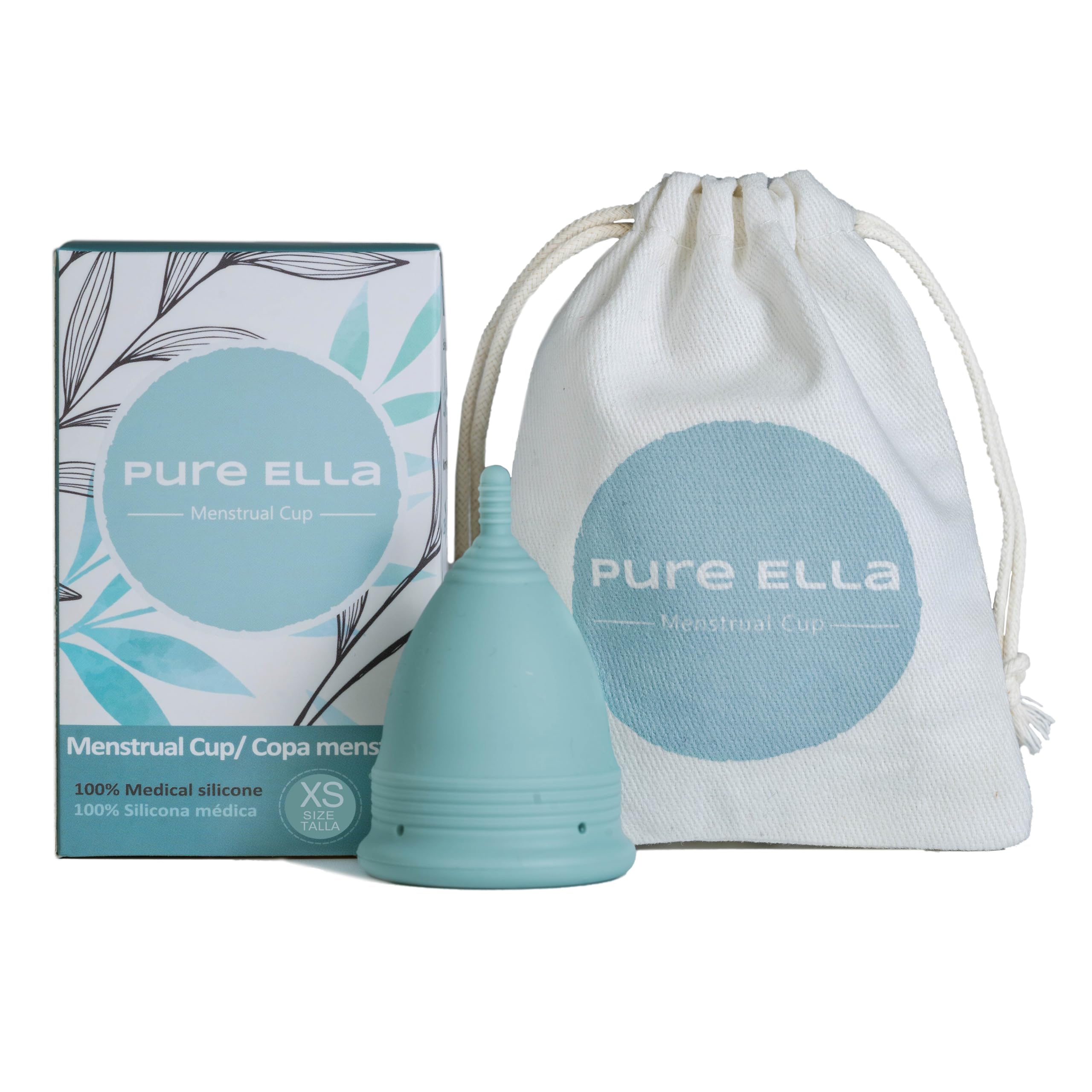 Pure Ella Menstrual Cup - Reusable Soft Silicone Period Cup - Wear for 12 Hours - Medical Grade & BPA Free Silicone Cup - Eco Friendly & Hypoallergenic Feminine Hygiene – Sizes XS, S, L