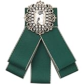 Elerevyo Fashion Rhinestone Pre-Tied Ribbon Brooch Bow Tie Pin Collar Bow for Women