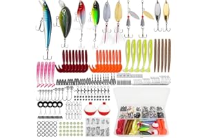 GOANDO Fishing Lures Kit for Freshwater Bait Tackle Kit for Bass Trout Salmon Fishing Accessories Tackle Box Including Spoon Lures Soft Plastic Worms Gifts for Men
