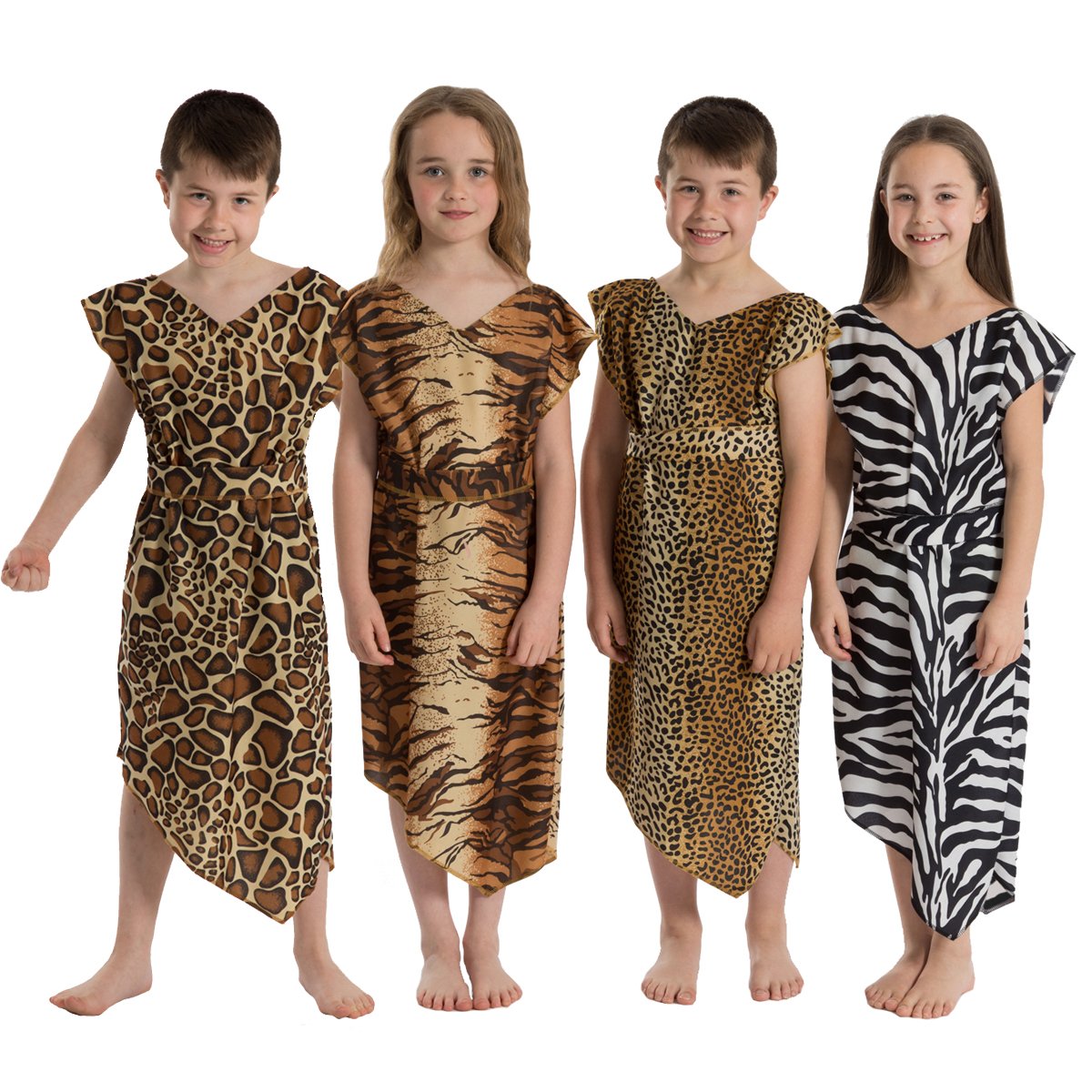 Charlie Crow Caveman or Cavegirl Costume for kids. Tiger pattern. One size 9-12 years