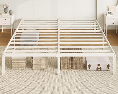 Allewie King Size Bed Frame, 14 inch Metal Platform Beds with Storage Space, No Box Spring Needed and Easy Assembly, White