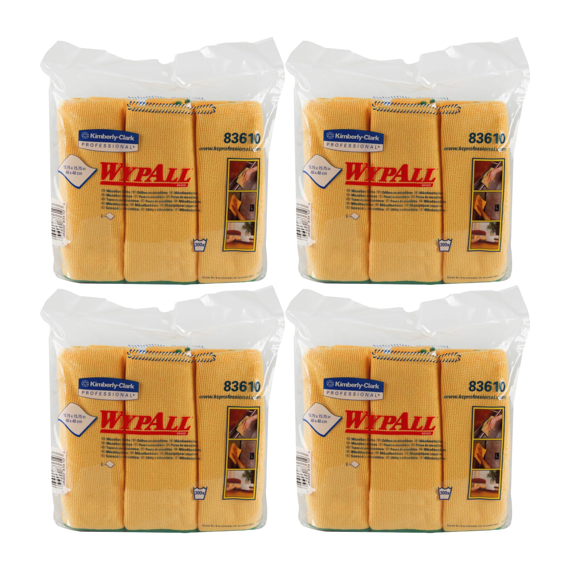 WypAll Microfibre Cloths 8394-4 carry packs x 6 yellow, 40 x 40cm cloths, yellow (24 total)
